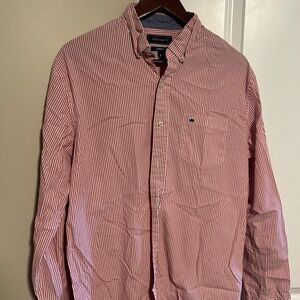 Crown and Ivy Red and White Striped Button Down Shirt